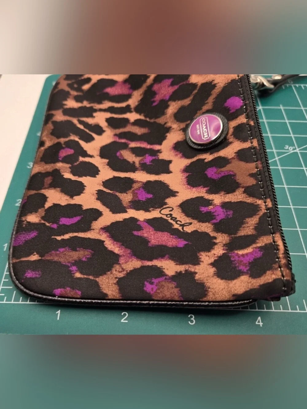 Coach Wristlet Clutch Ocelot Leopard Print Purple Brown Black NEW WITH TAG / BAG